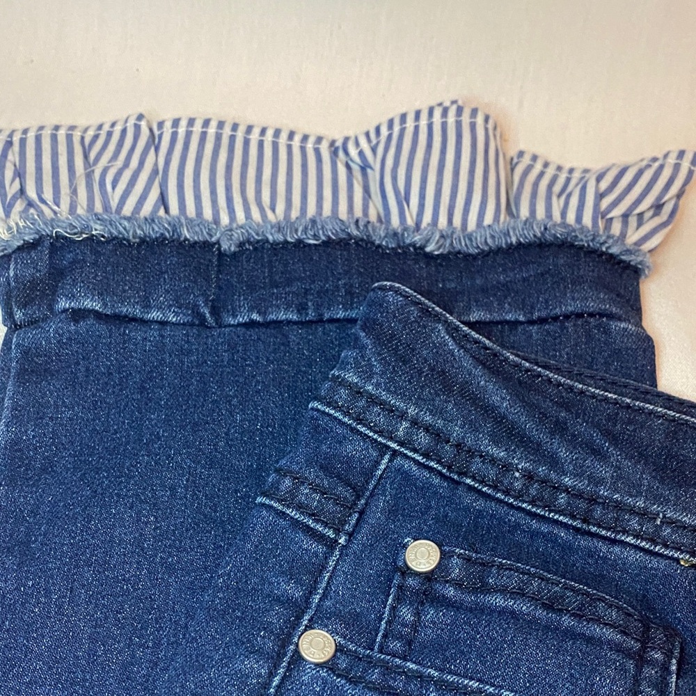 Dark Blue Denim Jeans with Ruffle Trim